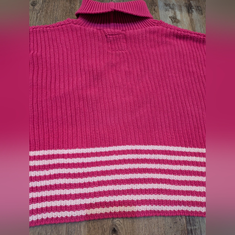 For Days Re-New Organic Cotton Knit Pink Striped Cropped Turtleneck Sweater M - Picture 9 of 15